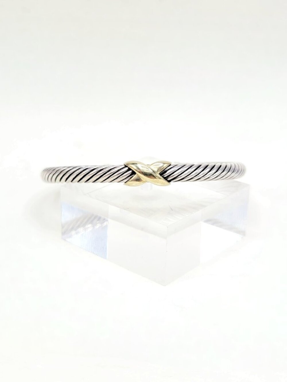 David Yurman X Classic Cable Station Bracelet w/ 14K Yellow Gold - 5mm - Sz Med